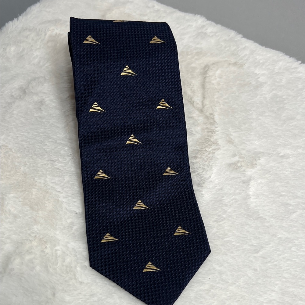 Ermenegildo Zegna Dark Blue Tie with Nautical Flair Gold Accents